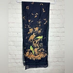 Vtg Authentic Equestrian Birds Art Blue 61.5” x 12.5" rectangle Jim Renoir Italy